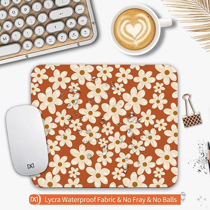 Square Mouse Pad Cute Flowers, Personalized Premium-Textured Custom Mouse Mat Design, Washable Mousepad Cloth, Non-Slip Rubber Base Computer Mouse Pads for Wireless Mouse