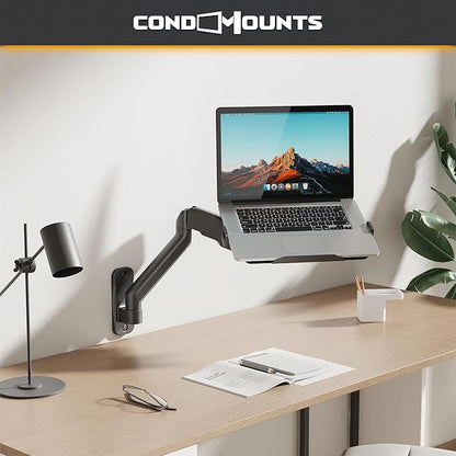 CondoMounts Laptop Wall Mount | Spring-Assisted Arm for 17"–32" Screens, Free-Tilting VESA Laptop Holder, Space-Saving Design, Heavy-Duty Build, Matte Black Finish, Easy DIY Installation