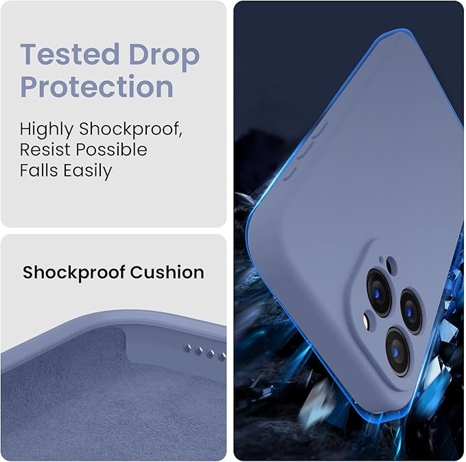 FireNova Designed for iPhone 15 Pro Case, Silicone Upgraded [Camera Protection] Phone Case with [2 Screen Protectors], Soft Anti-Scratch Microfiber Lining Inside, 6.1 inch, Lavender Gray