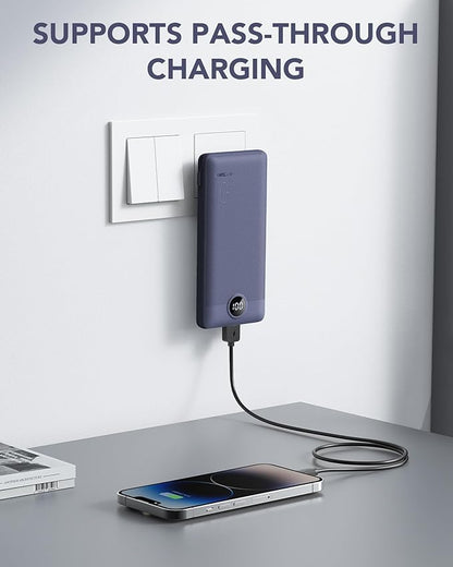 VRURC Portable Charger Built-in Cables and AC Wall Plug, USB C Power Bank 10000mAh, Travel Battery Portable Phone Charger Compact Lightweight External Battery Pack for Smart Phones, Tablets etc-Navy