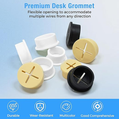 Desk Grommet, 1 in 25 mm Silicone Rubber Grommets, Yellow Desk Hole Cover for Cables, Flexible Wall Cord Pass Through Grommet for Office Table Computer Home Furniture Wire Organizer-8 Pcs
