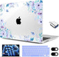 MEEgoodo for M4/M3/M2 MacBook Air 15.3 inch Case 2025 2024 2023, Case Fit Model (A3241/A3114/A2941) for MacBook Air 15 inch, Laptop Hard Shell with Keyboard Cover, Soft Purple Floral