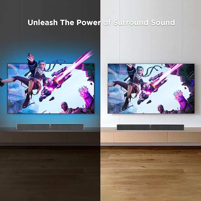 MZEIBO Sound Bar for Smart TV，80W Detachable Bluetooth Soundbar with Powerful Bass, 2-in-1 Home Theater Audio System, ARC/Optical/AUX Connectivity for TV/PC/Laptop/Game Console