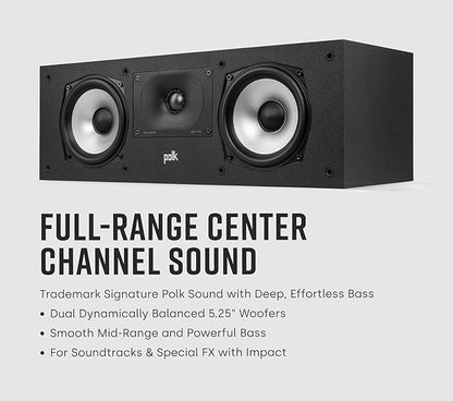 Polk Monitor XT30 Compact Center Channel Speaker - Hi-Res Audio Certified, Dolby Atmos & DTS:X Compatible, 1" Terylene Tweeter & Dual 5.25" Dynamically Balanced Woofer, Midnight Black