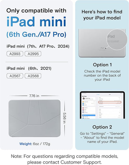 MOFT Dynamic Folio Case for iPad mini 7 A17 Pro (2024), iPad mini 6 (2021), Silm Magnetic Stand Case with 20+ Viewing Angles, Auto Wake/Sleep, Ultra Thin, Cement x Sapphire