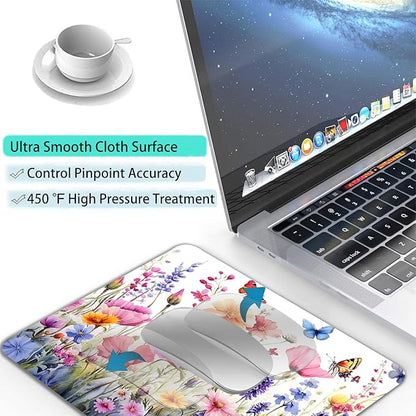 Colorful Wildflowers Floral Butterfly Custom Mouse Pad with Non-Slip Rubber, Small Square Design for Wireless Laptop & Computer Mouse Pads for Desk, 9.5 x 7.9 inch Smooth Surface for Gaming & Office