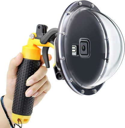 Dome Port for GoPro Hero 8 Black, Dome Port Lens with Waterproof Housing Case Shutter Trigger Floating Hand Grip for Hero 8 Black Snorkeling Diving Underwater Photography