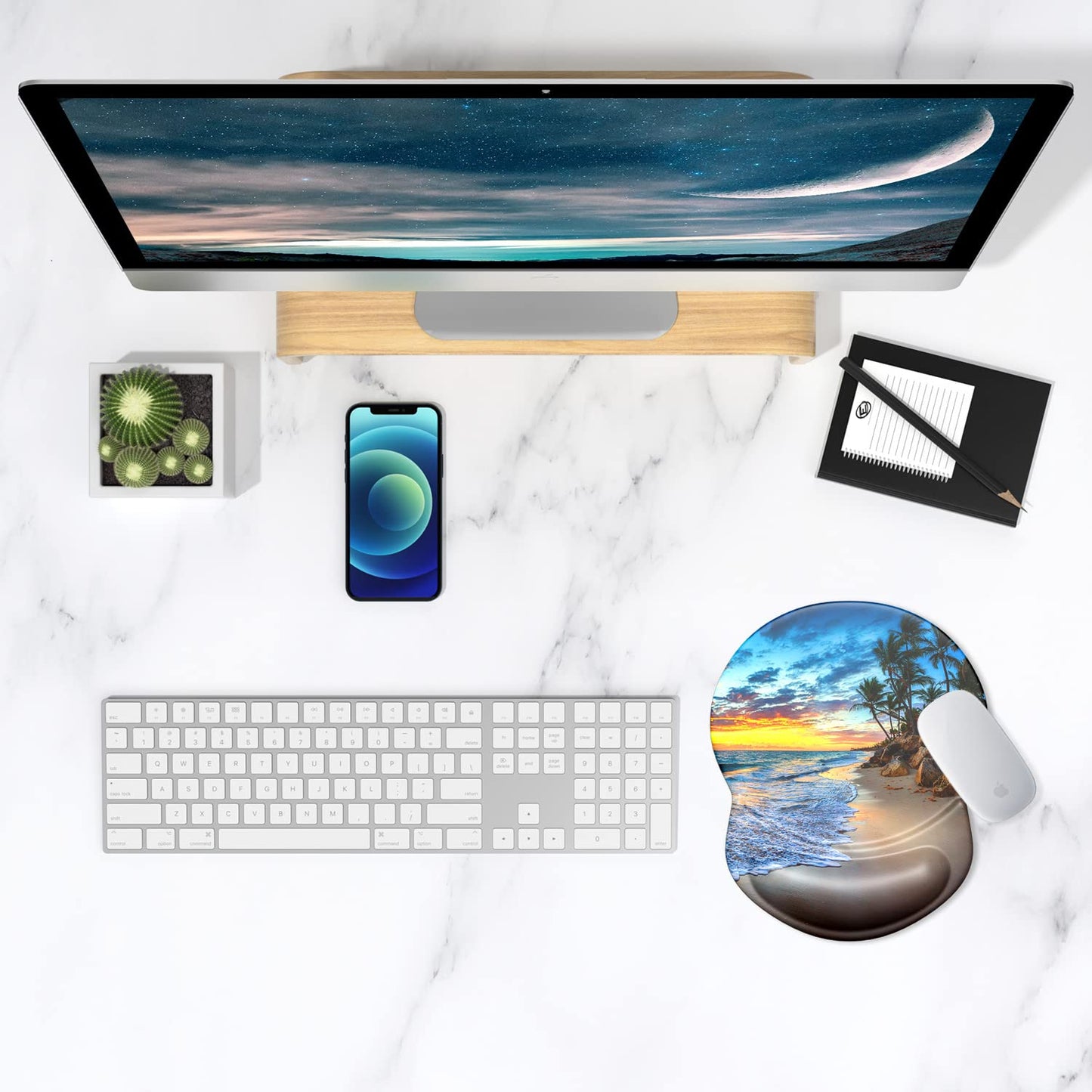 ITNRSIIET Ergonomic Mouse Pad with Gel Wrist Support Small Wrist Rest Smooth Surface Non-Slip PU Base Comfortable Office Supplies Pain Relief, 8.7 x 7.2 inches, Beach