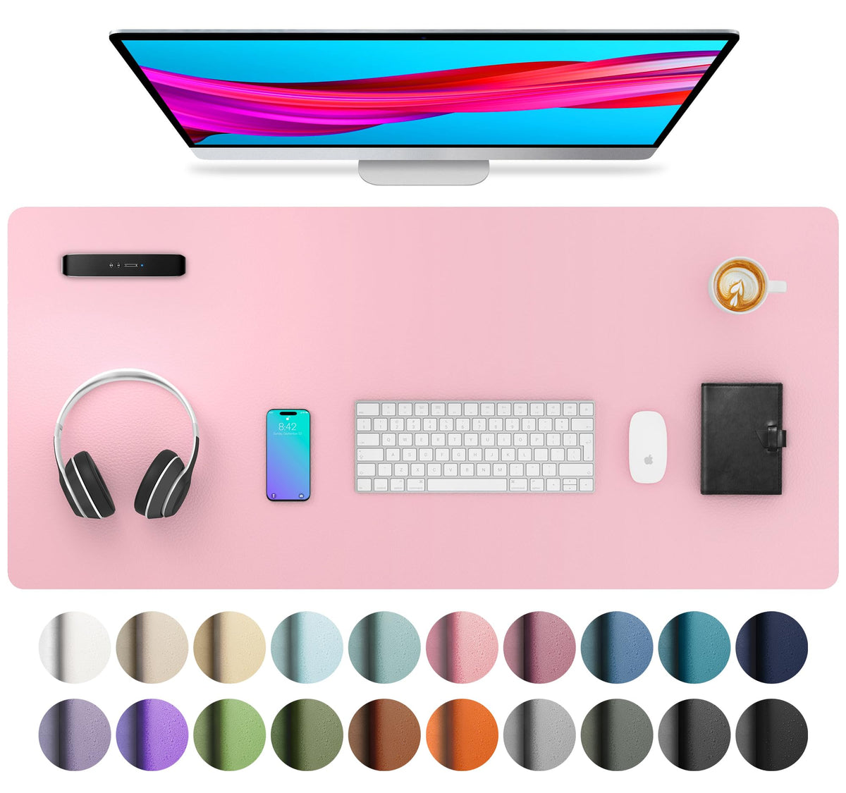 Aothia Leather Desk Pad Protector, Mouse Pad, Office Desk Mat, Non-Slip PU Leather Desk Blotter, Laptop Desk Pad, Waterproof Desk Writing Pad for Office and Home (Gray,36" x 17")