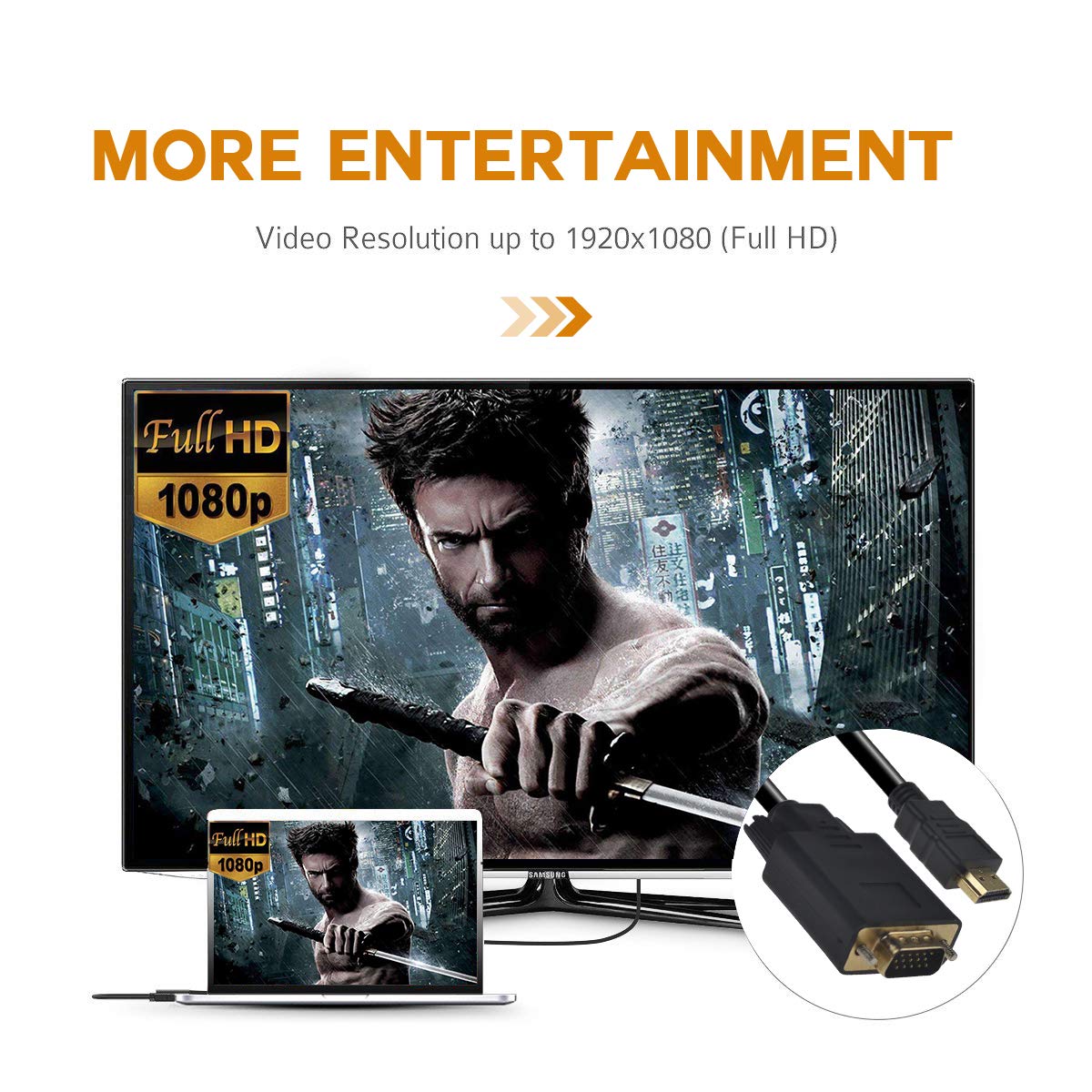 PeoTRIOL HDMI to VGA Cable, 1080P HDMI Male to VGA Male M/M Video Converter Cord VGA Adapter Compatible w/HDMI Desktop, Laptop, DVD to 15 Pin D-SUB VGA HDTV Monitor Projector - 6Feet
