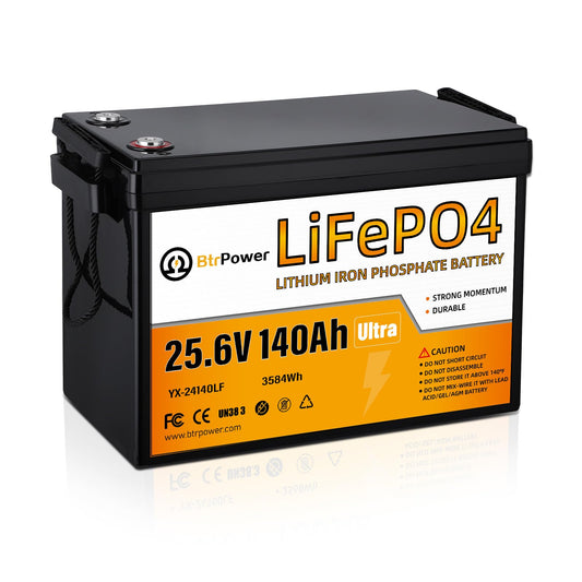 24V 140Ah Lithium Battery,Deep Cycle LiFePO4 Batteries with Max.3584Wh Energy Capacity,5000+ Deep Cycles,for Solar System Back-up Power,Off-grid Applications,RV,Trolling Motor etc.