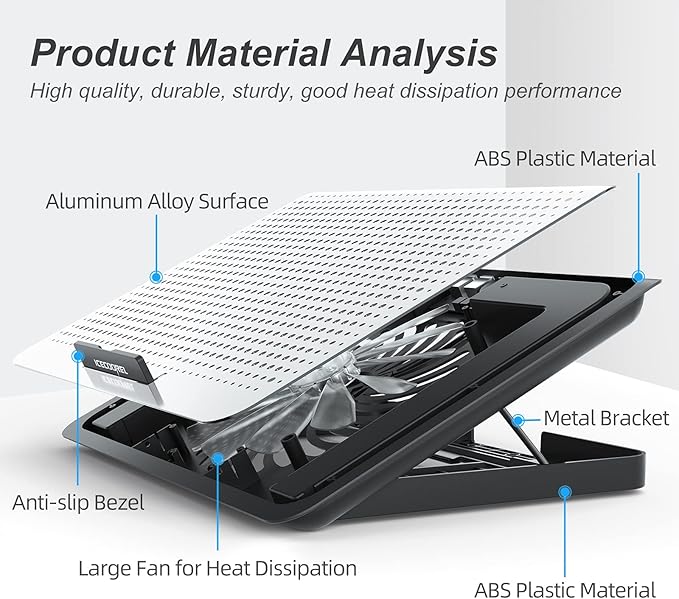 ICE COOREL Aluminum Laptop Cooling Pad, Laptop Cooler Stand with 7 Height Adjustable, Laptop Fan Cooling Pad for Laptop 12-15.6 Inch, Notebook Cooler Pad with Two USB Port (Silver)