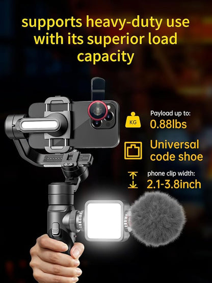 Gimbal Stabilizer for Smartphone, 3-Axis Industry-Standard Gimbal w/360°Rotation, Phone Stabilizer Built-in Extension Rod, Professional Gimbals w/Fill Light for iPhone/Android-Smart S2