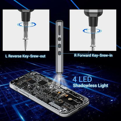 Mini Electric Screwdriver Set for Phone Watch Electronics PC Glasses with 68-in-1 Magnetic precision S2 bits, Adjustable Torque LED lights, Cordless Portable long runtime Rechargeable Type-C port