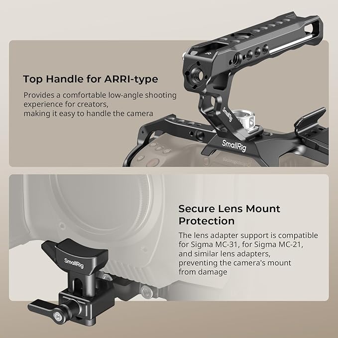 SmallRig Camera Cage Basic Kit for Blackmagic Design Cinema Camera 6K, Full Cage for BMCC 6K, with Top Handle, SSD Mount Bracket, Cable Clamp and Lens Mount Adapter Support - 4574