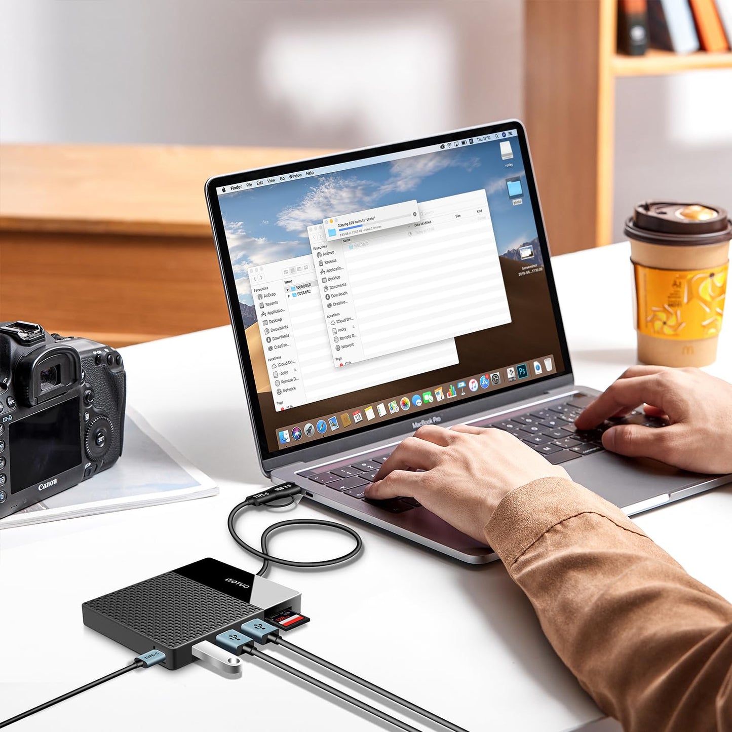 YOTUO Portable 750GB Docking Station External Hard Drive, USB C Multiport Hub HDD 7-in-1, USB 3.0, SD/TF Card Reader, for Windows, Mac, Android, TV, Phone, Laptop, Desktop