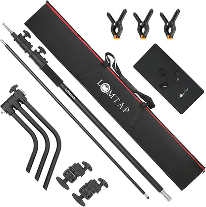LOMTAP C Stand Light Stand Stainless Metal Photography Kit - Heavy Duty 10.8ft/330cm Vertical Pole, 4.2ft/128cm Boom Arm, Adjustable Base, Water Sandbag, 2 Grip Heads, 3 Clips for Softbox, Reflector