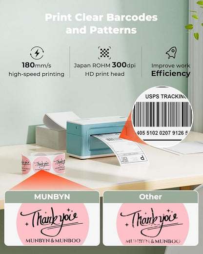 MUNBYN Bluetooth Thermal Label Printer 941B, Wireless 300DPI 4x6 Shipping Label Printer for Small Business, Compatible with Windows, Mac, iPhone, Android, PC, Ebay, Amazon, Shopify, Etsy, USPS (Green)