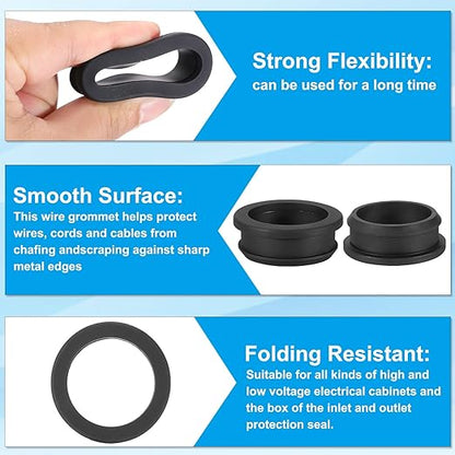 PATIKIL 40.6mm / 1-5/8 Inch Drill Hole,1-3/8 Inch ID Rubber Grommets, 3Pcs Top Hat Grommet for Wiring Eyelet Ring Gasket Automotive Firewall Cable Hole Plugs Wires Protection, Black