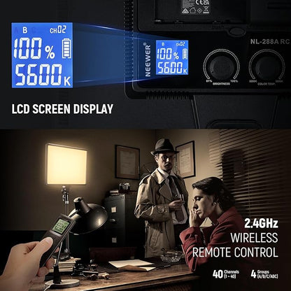 NEEWER NL288 LED Video Light Panel, 45W 4800Lux 3200K-5600K CRI97+ Dimmable Bi Color 18" Soft Studio Photography Key Lighting for Game Streaming Recording, Remote, Cleaning Cloth, Battery Not Included