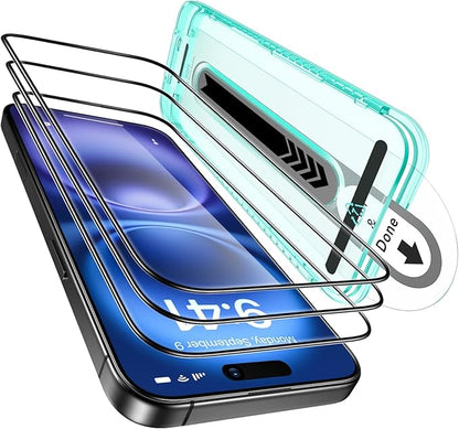 ESR 3 Pack for iPhone 16 Plus/iPhone 15 Plus Screen Protector, [9H Hardness] [Military Grade Shatterproof] Full Coverage Tempered Glass Film with Flawless Fit Tray, HD Clear, Scratch Resistant