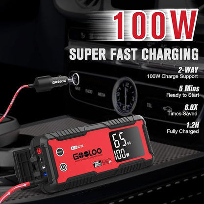 GOOLOO GT4000 Car Jump Starter 4000A 100W Fast-Charging 12V SuperSafe Portable Battery Booster Pack with -40℉ Pre-Heating Tech, Auto Jump Box Jumper Cables for 10L Diesel and 12L Gas Engine