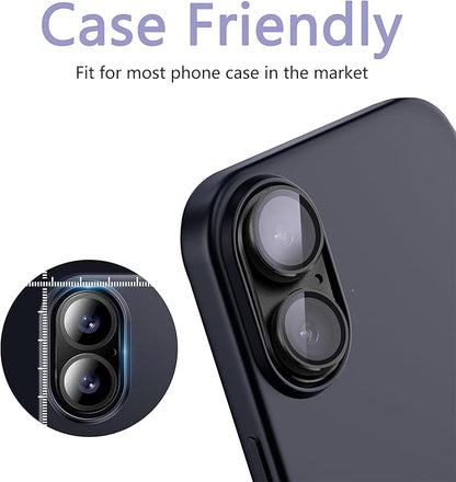 2 Pack Camera Lens Protector for iPhone 16 / iPhone 16 Plus,[Not Easy to Breakn ] AR Tempered Glass Strong Adsorption Metal Camera Cover Screen-Rose red