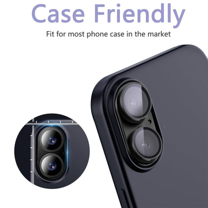 SHANG PIN JIA 2 Pack Camera Lens Protector for iPhone 16/16 Plus,[Not Easy to Breakn ] AR Tempered Glass Strong Adsorption Metal Camera Cover Screen-Cyan