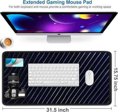 Gaming Mouse Pad, 31.5x15.7 inch Large Extended Computer Keyboard Mouse Mat, Water Resist Non-Slip Mousepad Rubber Base Long XXL Desk Mouse Pad for Work & Gaming, Office & Home, Blue line