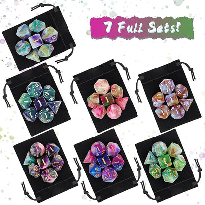 DND Dice Set, Surhugvy 7 X 7 (49 Pieces) Polyhedral Dice Set for Dungeons and Dragons DND RPG MTG Table Games Gift with 7 Pack Black Bags