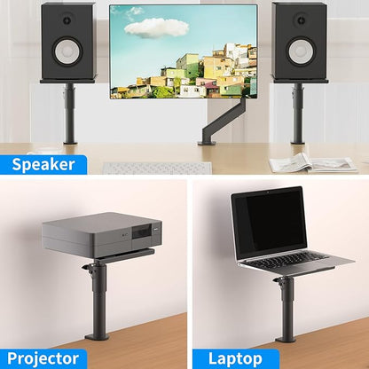 suptek Clamp-on Speaker Stand Desk Mount Set, Height Adjustment, Swivel, 9.6 x 8.8 inch Trays, Universal Audio Holders for Computer and Bookshelf Speakers, Elevated Sound, 2 Pack, Black, SDM001G