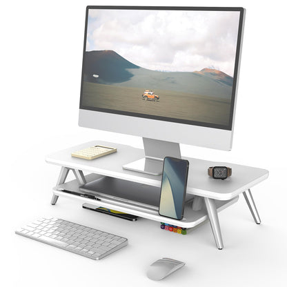 Fenge Monitor Stand Riser, Wooden Desk Shelf with 2-Tier Storage