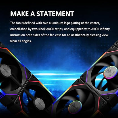 GAMDIAS 120mm PWM ARGB Case Fan x3 & 3 Reverse Blades Included, Sync with ARGB Motherboards, Easy Cable Management with Cabless Daisy Chain, Quiet & 75CFM Airflow with 2400 RPM, Aeolus P2
