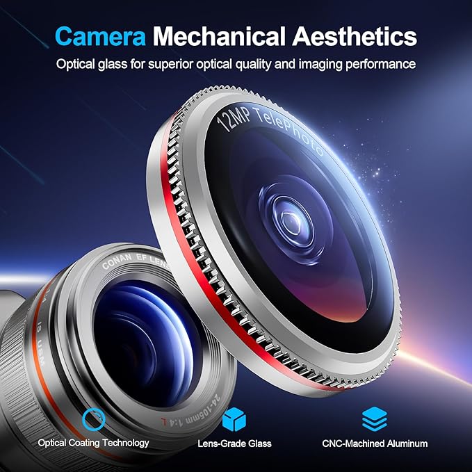 X-it 1 Pack Camera Lens Protector, Shatterproof Protection Anti-Scratch Ultra HD Camera Protector, Anti-Glare 9H Tempered Glass Lens Protector for iPhone 16 Pro Max/16 Pro, Case Friendly, Silver Red