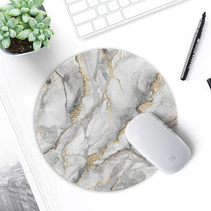 ITNRSIIET Round Mouse Pad with Stitched Edge Premium-Textured Waterproof Non-Slip Rubber Base Desktop Protection Mat Diameter 8.7 inches, Gray Marbling