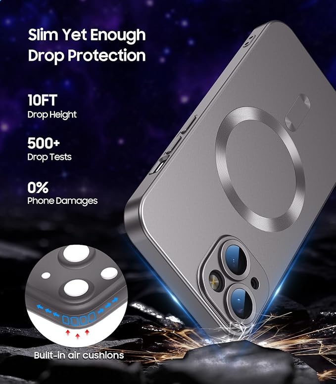 Magnetic for iPhone 14 Plus Case [Compatible with MagSafe][Built-in Camera Lens Protector] Slim Soft Silicone Bumper Shockproof Metallic Luster Phone Case (Gray)