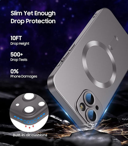 Magnetic for iPhone 13 Case [Compatible with MagSafe][Built-in Camera Lens Protector] Slim Soft Silicone Bumper Shockproof Metallic Luster Phone Case (Gray)