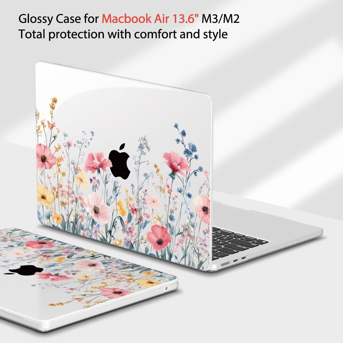 Teryeefi for MacBook Air 13.6 inch Case M5 A3449/M4 A3240/M3 A3113/M2 A2681 (Released 2026 2025 to 2022), Hard Shell + Keyboard Cover+ Screen Protector+Dust Plug + Type-C Adapter, Wild Flowers A010