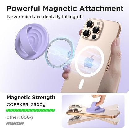 Magnetic Phone Ring Grip Holder, Silicone Finger Loop Grip, Compatible with MasSafe, Back of Phone for iPhone Pro Max/Plus/16/15/15/14/13/12 Series, Lilac Purple