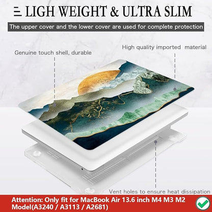 CISSOOK Mountain Case for MacBook Air 13.6 inch 2025 2024 2022 Release Model A3240 A3113 A2681, Plastic Sunshine Mountain Scenery Cover for MacBook Air 13 M4 M3 M2 Case with Keyboard Cover