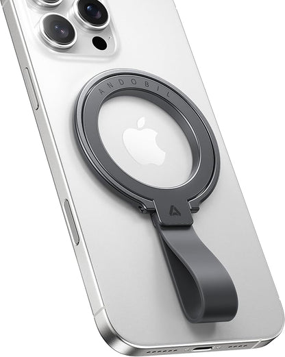 andobil [2025 Unrivaled Stability] Magnetic Phone Grip Holder for MagSafe Ring Stand Holder Kickstand Compatible with MagSafe Accessories for iPhone 16 Pro Max Plus iPhone15/14/13/12&Android,SpaceGrey