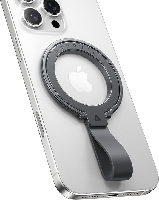 andobil [2026 Unrivaled Stability] Magnetic Phone Grip Holder for MagSafe Ring Stand Holder Kickstand Compatible with MagSafe Accessories for iPhone 17 Air 16 Pro Max Plus 15/14/13/12&Android, Grey