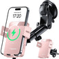 MOKPR Wireless Car Charger, 15W Auto Clamping Car Charger Dash Windshield Air Vent Phone Holder Compatible with iPhone 16 15 14/13/13 Pro/12 pro/12/11/X/8, Samsung S24/S23/S22, Pink