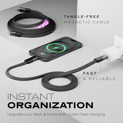 Statik MagStack USB C to USB C Cable, Magnetic Anti Tangle Flat Type C Charger Fast Charging Cord, Magnetic Charging Cable, Compatible with iPhone 16 Pro Max, 15, Galaxy S24 Ultra, 100W 6FT/2M