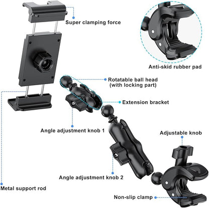 PLDHPRO Tablet Mic Music Holder for iPad Clamp Mount Stand, Microphone Tripod Treadmill Stroller Spin Bike Exercise Handlebar Accessories Compatible iPhone iPad Galaxy Tab 5.1-15.6'' Phones Tablets