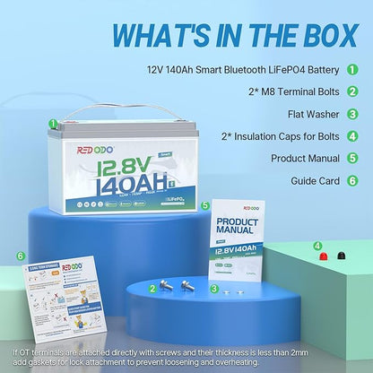 Redodo Smart Bluetooth 12V 140Ah LiFePO4 Battery, Group31 Lithium Battery, 10 Years Lifetime, 150A BMS, Real-Time Monitoring, Perfect for RVs, Marine, Boat, Solar and Off Grid 4 Pack