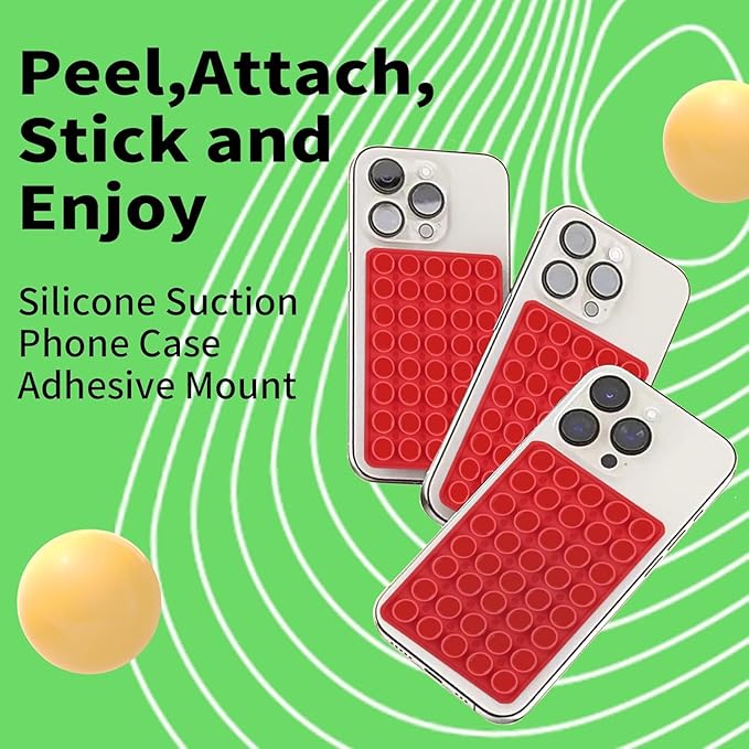 Suction Phone Mount Double Sided Octo Buddy for MagSafe Case, Silicone Sticky Grip Secure Holder for iPhone, Hands-Free Taking Photo/Recording Video/Live Streaming for Instagram Influencer（red）