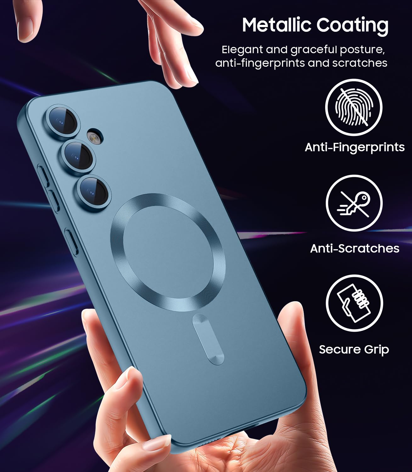 LEKEVO Magnetic for Samsung Galaxy S25 Plus Case [Compatible with MagSafe][Built-in Camera Lens Protector] Slim Soft Silicone Bumper Shockproof Metallic Luster Phone Shell (Green)