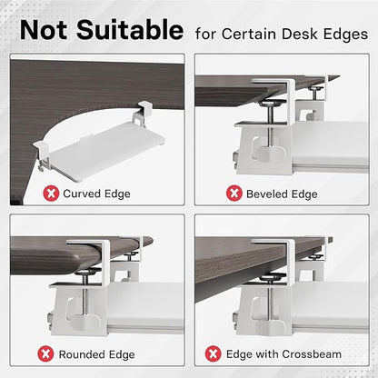 BONTEC KMT01 Under Desk Keyboard Tray, Pull-Out Keyboard & Mouse Platform with C-Clamp, 25.6 x 11.8 in Space-Saving Ergonomic Slide-Out Drawer, White