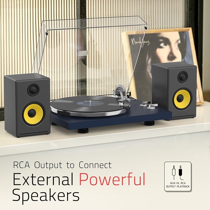 Turntables Belt-Drive Record Player with Wireless Output Connectivity Vinyl Player 33&45 RPM Speed Phono Line Output USB Digital to PC Recording ATN3600L MM Cartridge&Counterweight Dark Blue